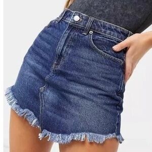 We The Free Dark Blue Denim Frayed Mini Skirt